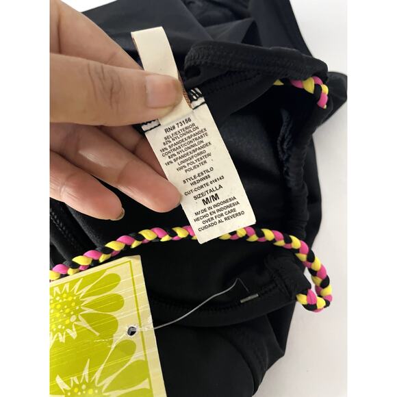 NEW Y2k hibiscus halter swim top Black M - Picture 3 of 6